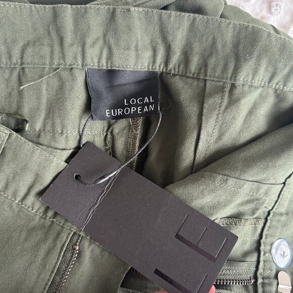 NWT LE Local European Cargo Maxi Skirt Raw Hem Side Slit Utility Pockets Olive - Picture 2 of 11